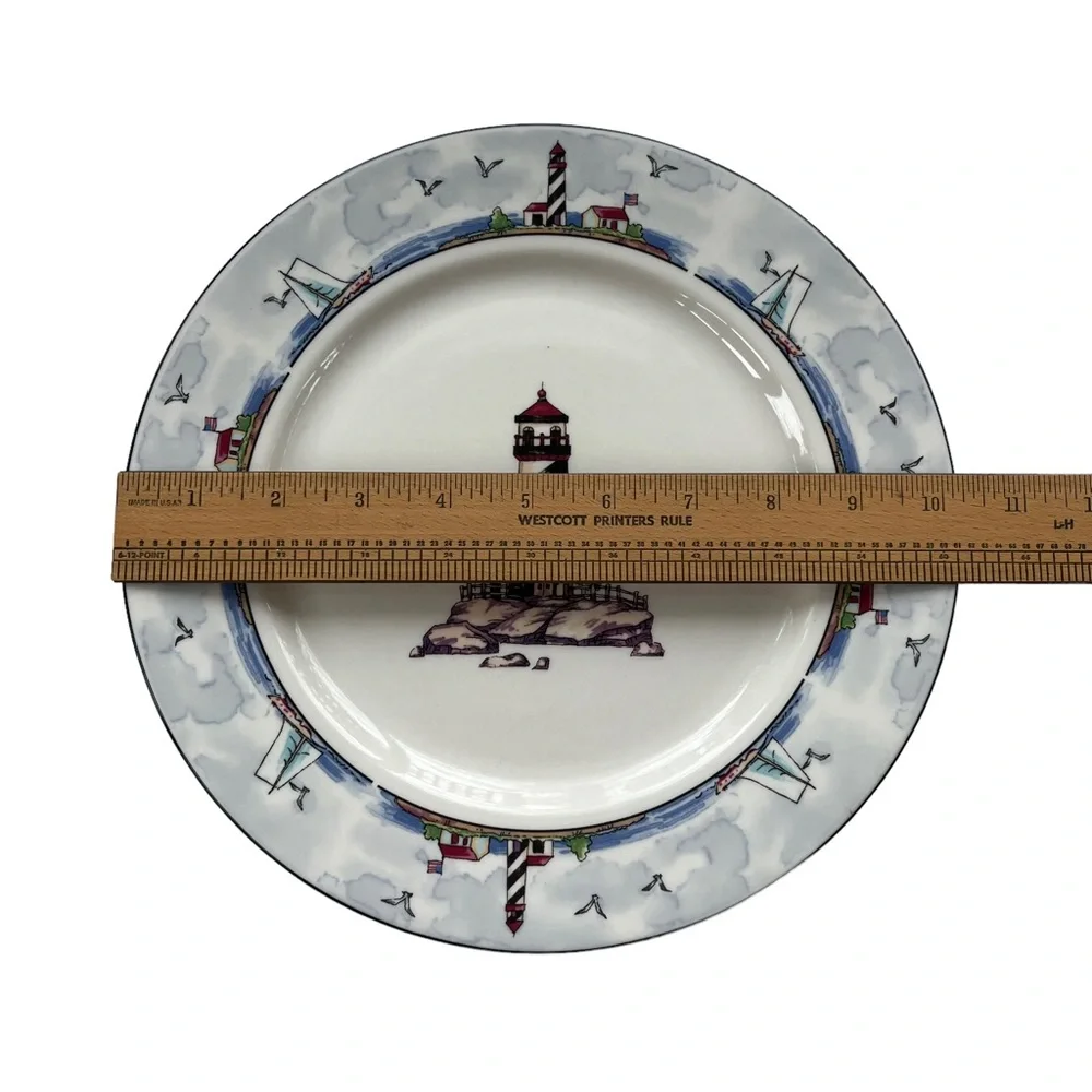 Totally Today Coastal Lighthouse Seaside Scene White 10.25 in Round Dinner Plate